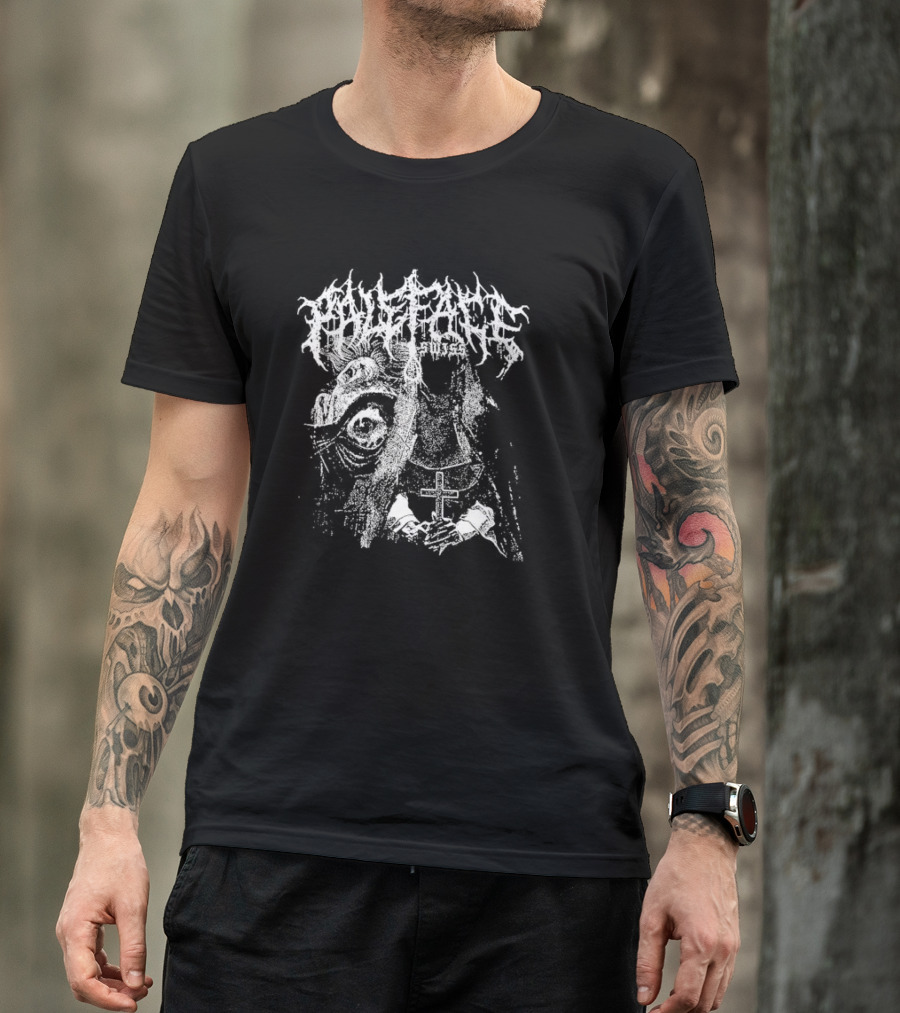 Paleface Swiss Orphan Monochrome Cross And Veiled Figure With Distorted Face T-Shirt