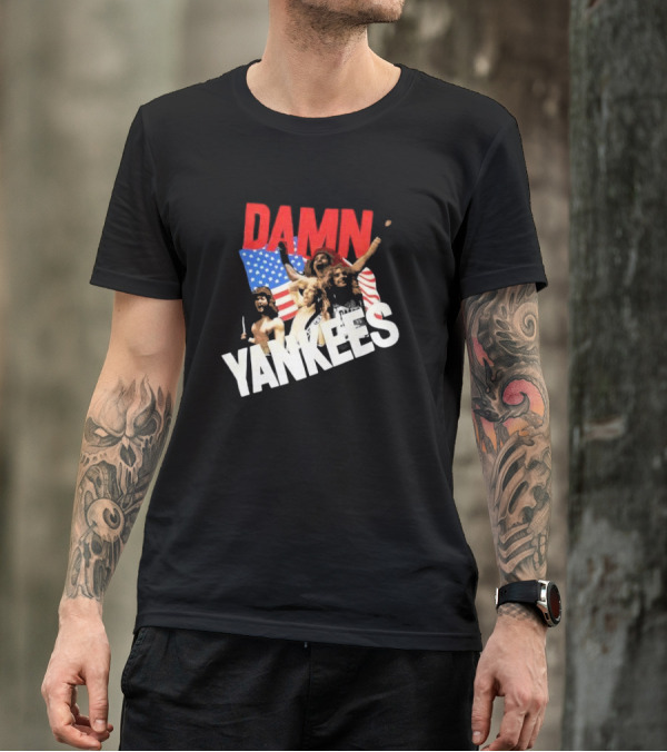 Damn Yankees Band With American Flag Background T-Shirt