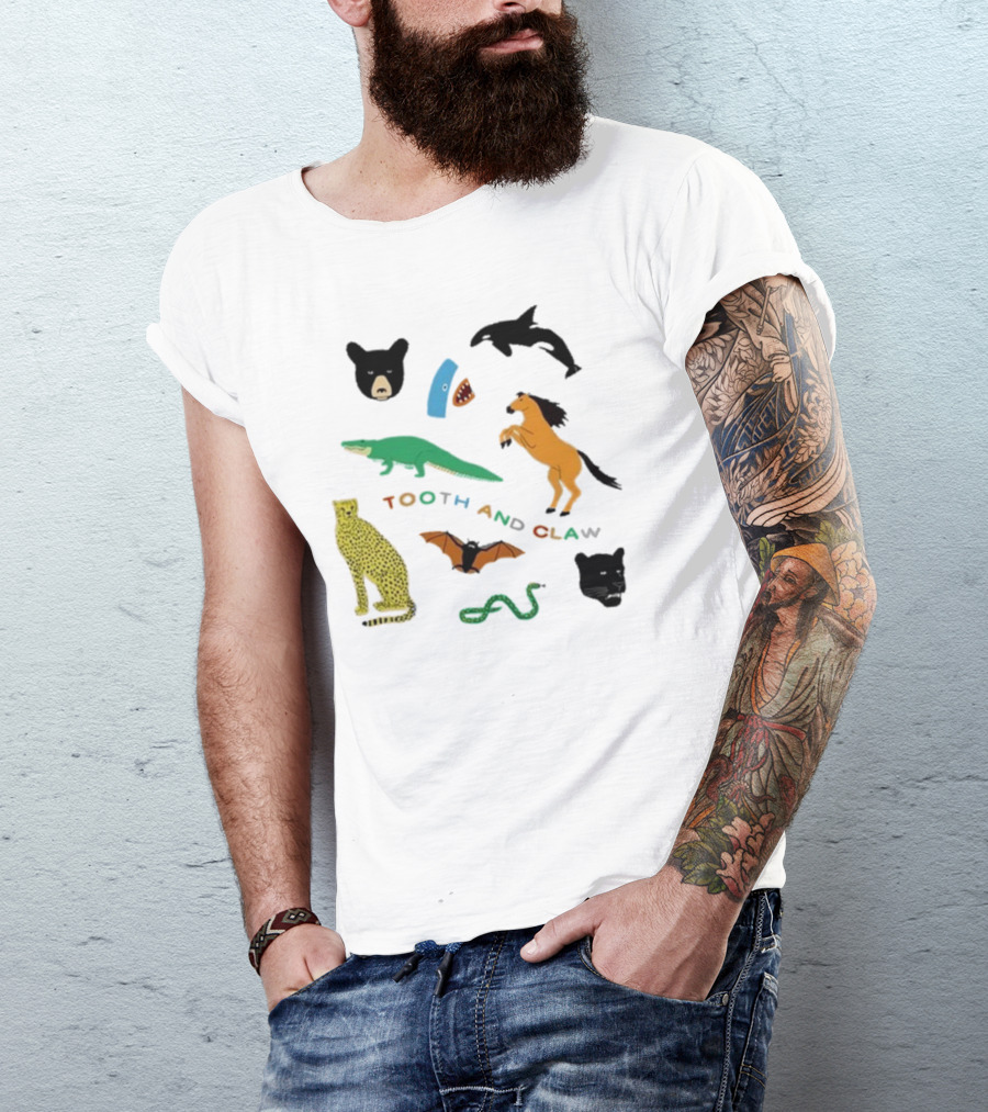Tooth And Claw Animals Bear Shark Dolphin Horse Crocodile Cheetah Bat Snake Panther Pigment Plum T-Shirt
