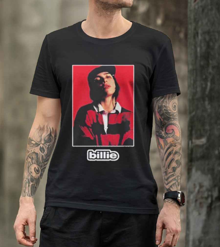 Billie Eilish Red Black Striped Shirt Photo Billie T-Shirt