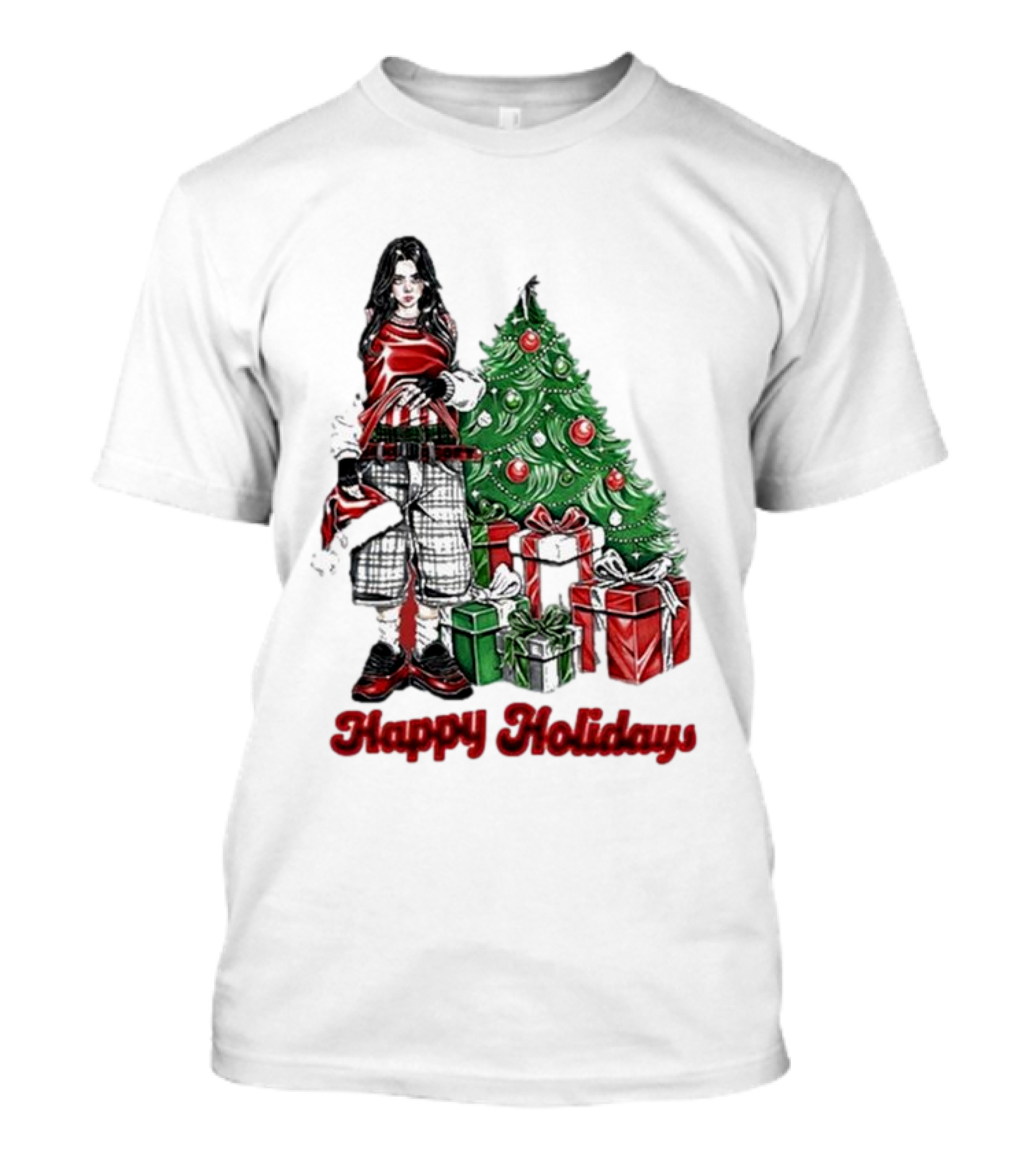 Happy Holidays From Billie Eilish Christmas Tree And Gifts T-Shirt