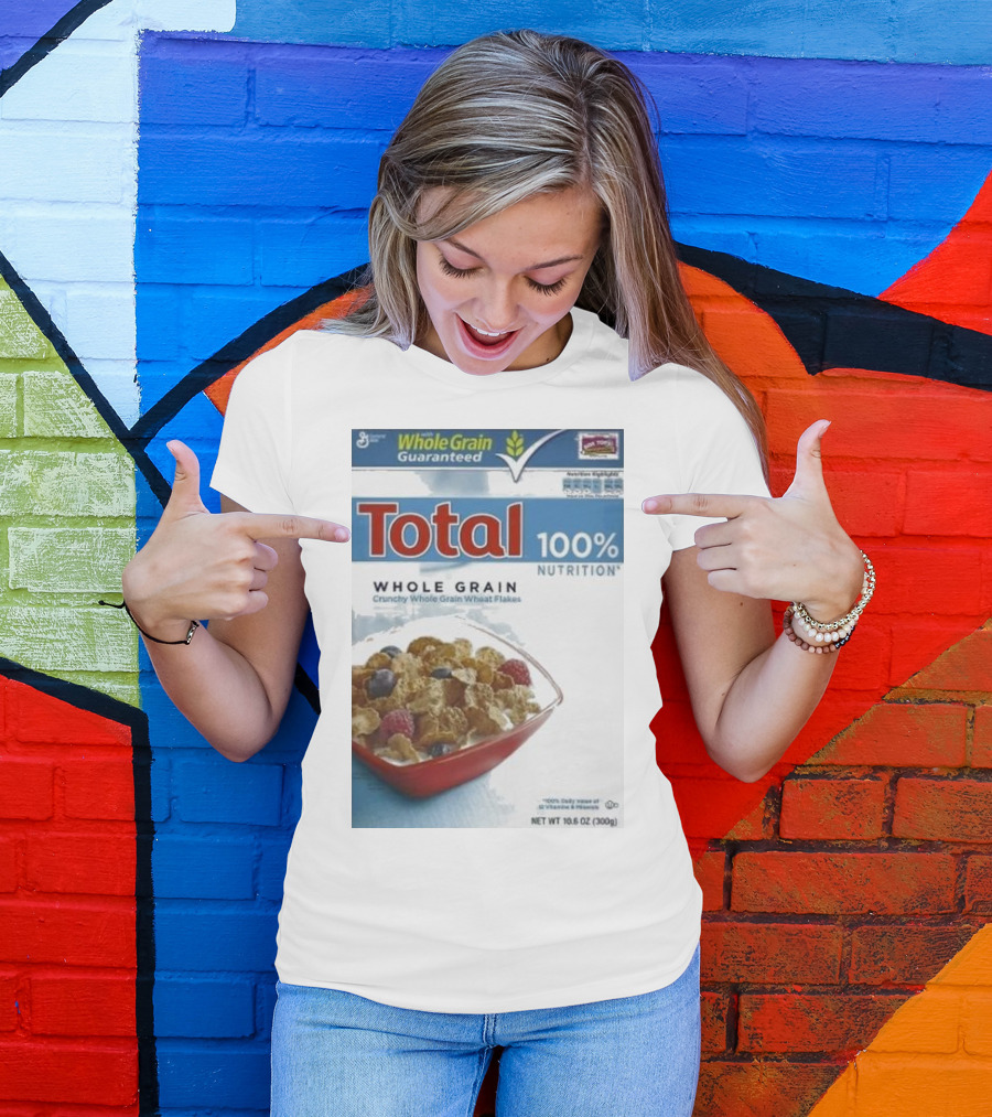 Total 100% Nutrition Whole Grain Crunchy Wheat Flakes Breakfast Cereal Box T-Shirt