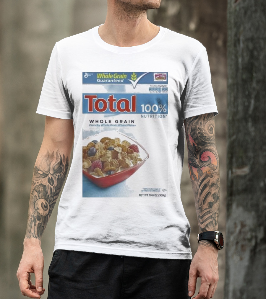 Total 100% Nutrition Whole Grain Crunchy Wheat Flakes Breakfast Cereal Box T-Shirt