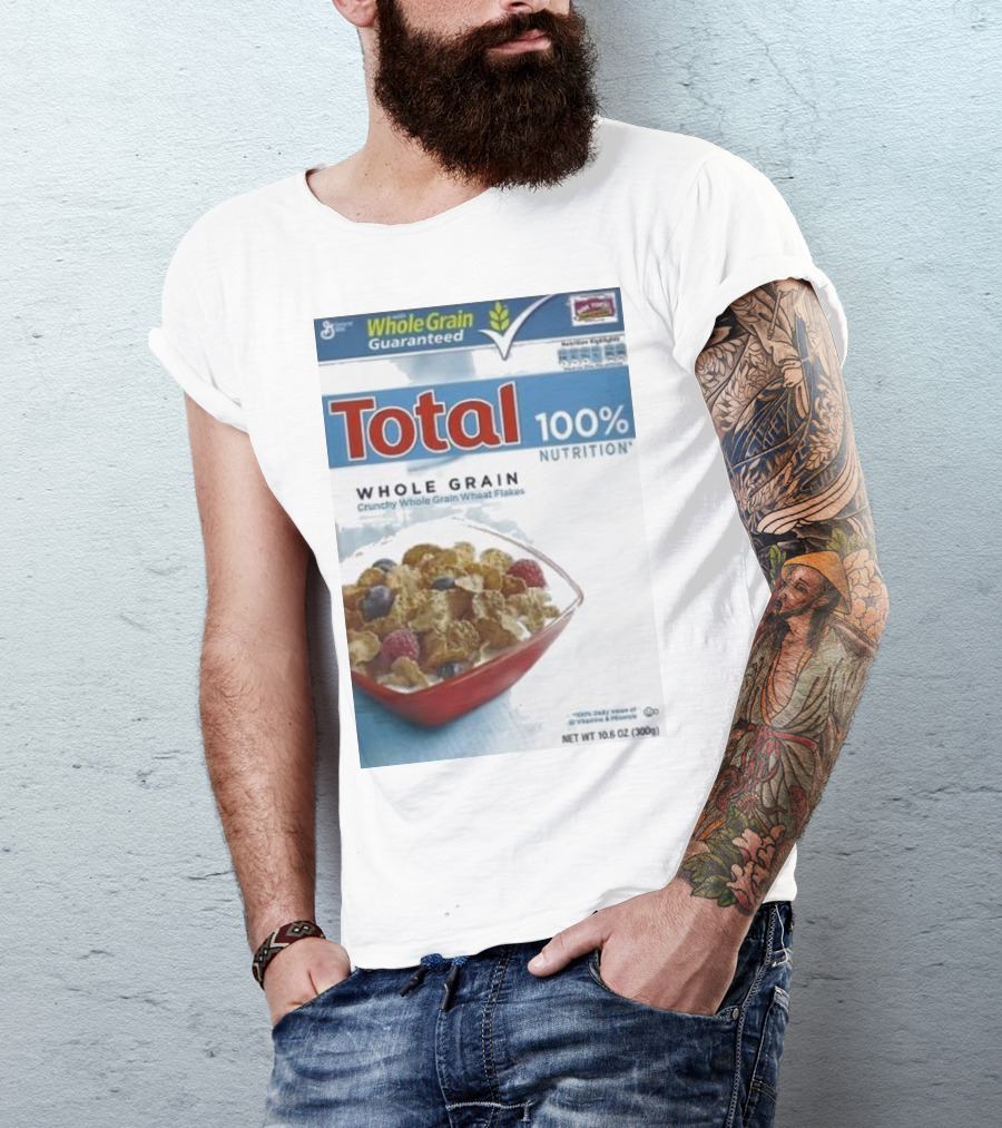 Total 100% Nutrition Whole Grain Crunchy Wheat Flakes Breakfast Cereal Box T-Shirt