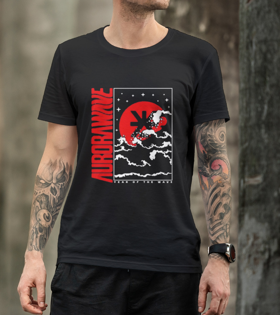 Aurora Wave Year Of The Wave Red Sun Clouds Stars T-Shirt
