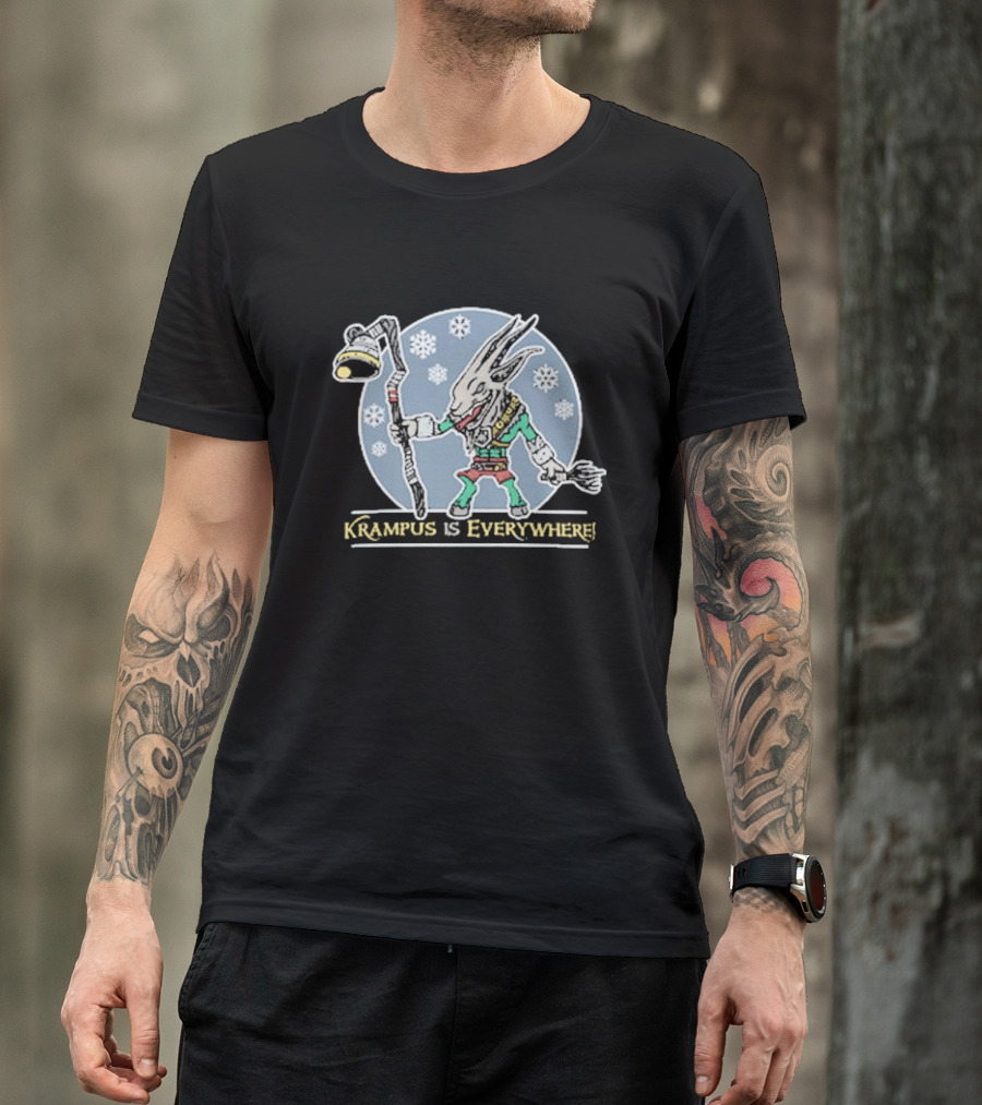 Krampus Is Everywhere Snowy Horror Christmas T-Shirt
