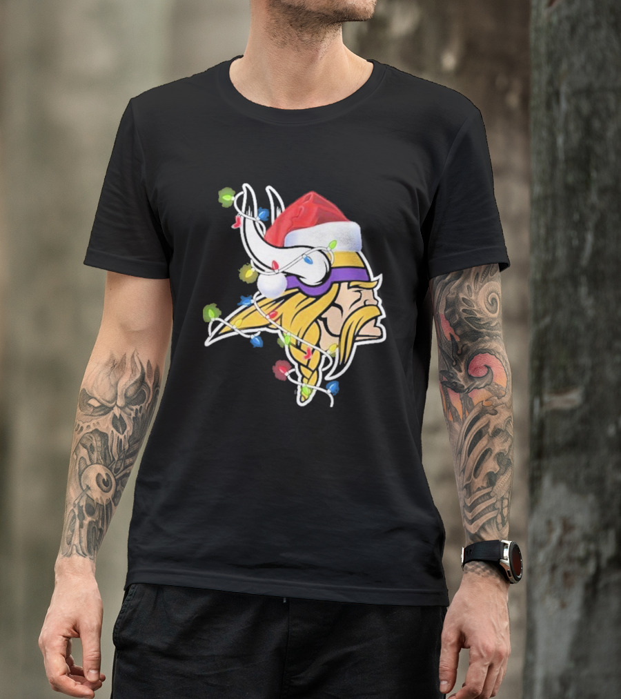 Minnesota Vikings Merry Christmas 2D Santa Hat Lights T-Shirt