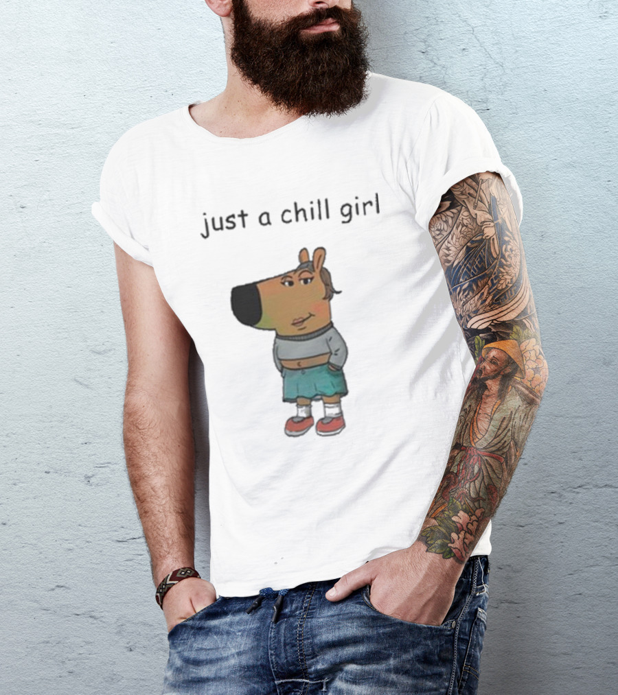 Just A Chill Girl Sweatshirt Wearing Character With Crossed Arms And Sneakers T-Shirt