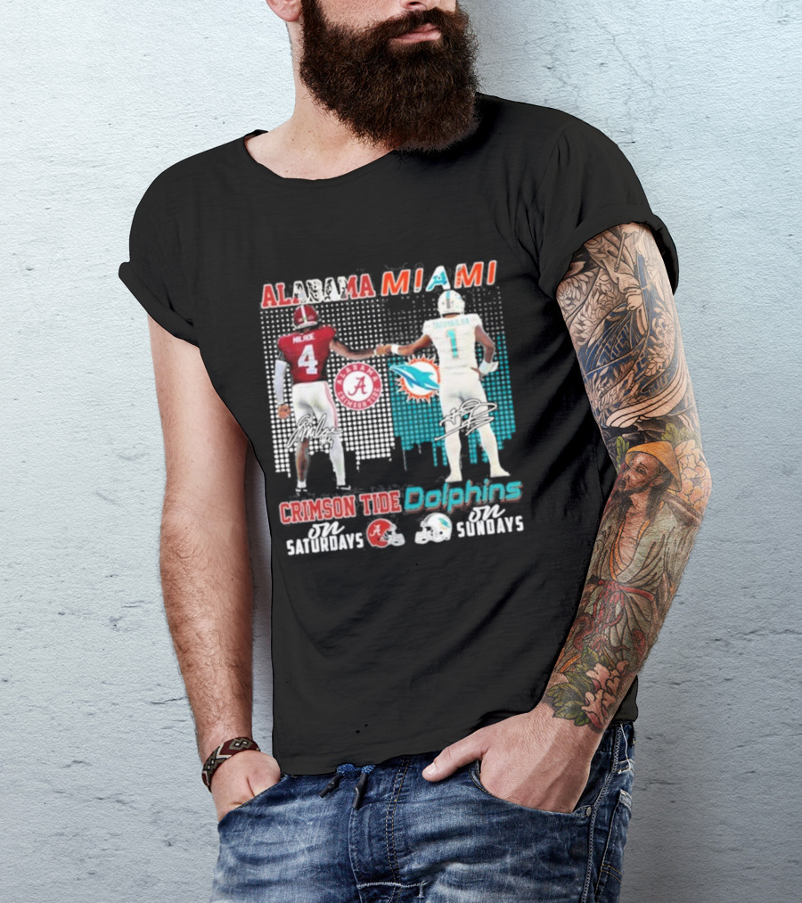 Alabama Miami Crimson Tide Saturdays Dolphins Sundays T-Shirt