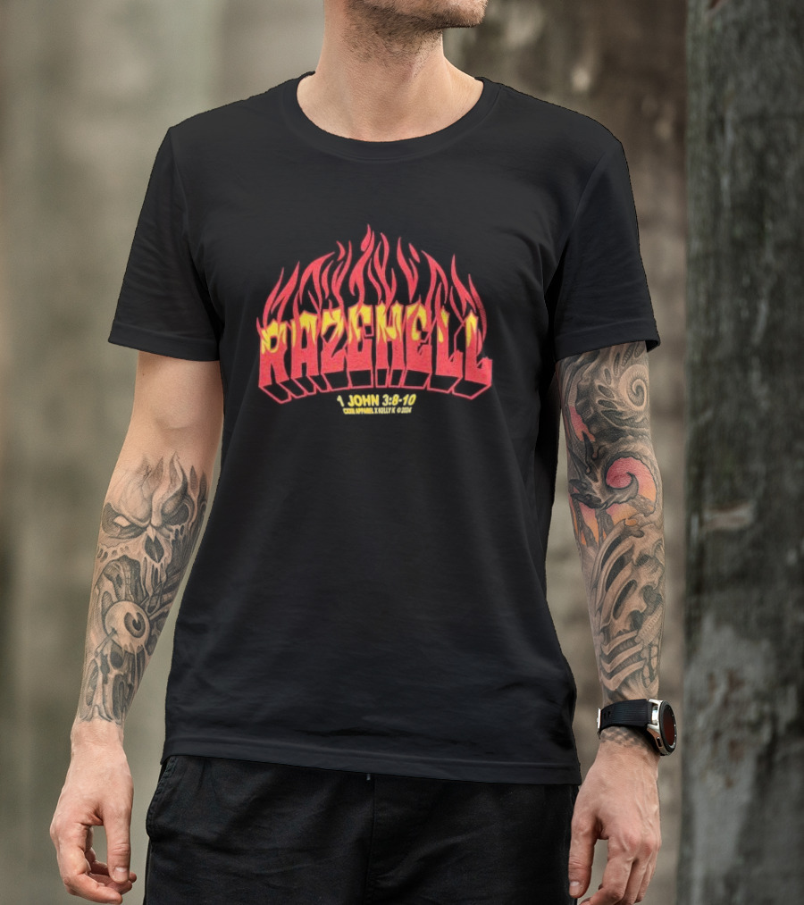 RAZEHELL CXXII X KellyK 1 John 3:8-10 Flame Design Black T-Shirt