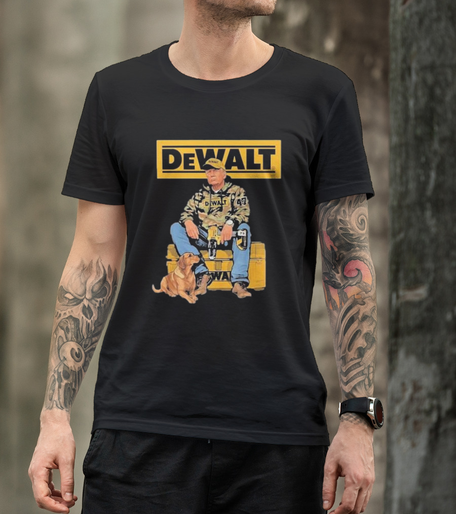 DEWALT Toolbox Camouflage Jacket 47 Sitting On Toolbox With Dog T-Shirt