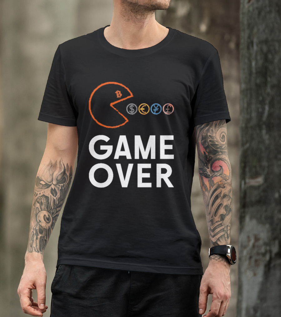 Game Over Bitcoin Pac-Man Eats Dollar Euro Yen Pound T-Shirt