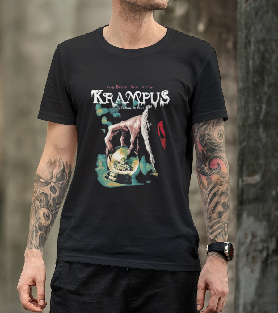 You Better Watch Out Krampus Is Coming To Town Creepy Hand Globe T-Shirt