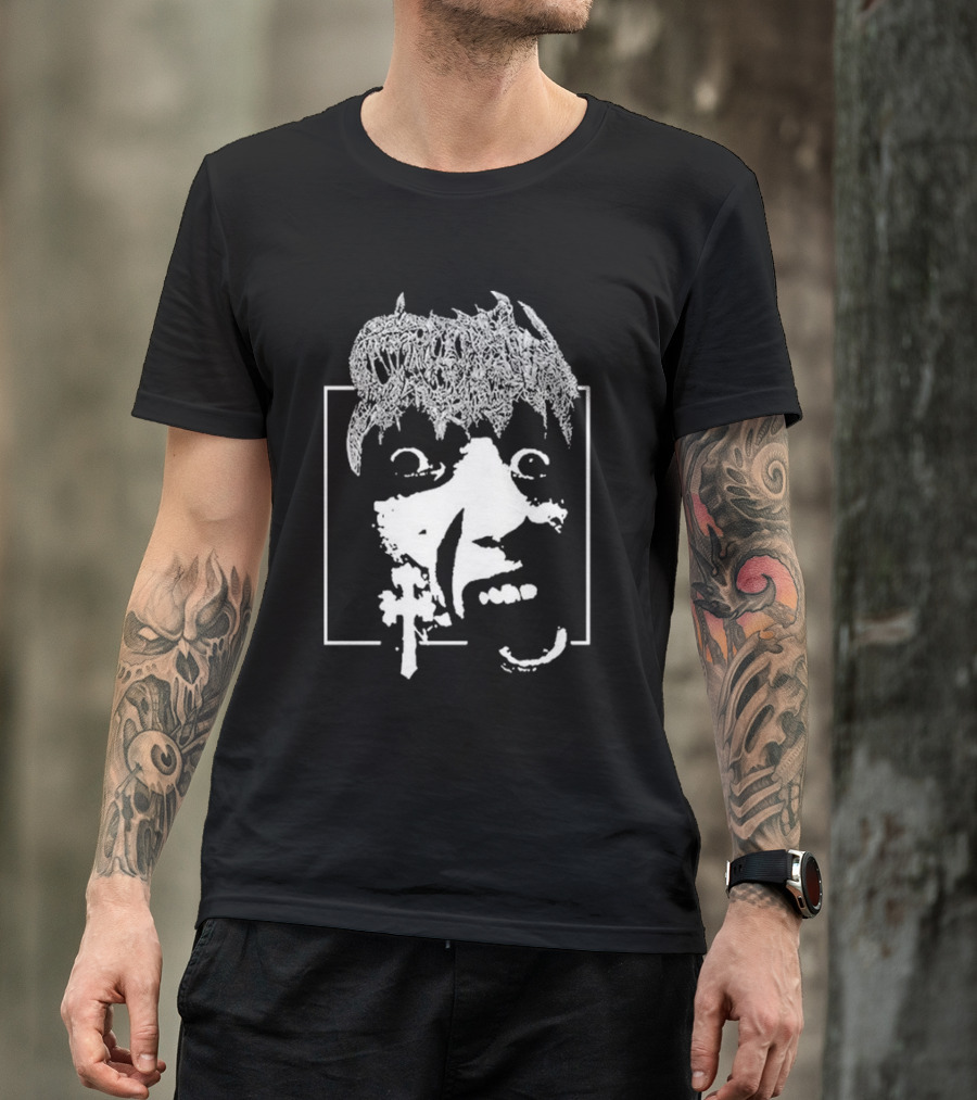 Crown Vic Staring Into The Abyss Horror Face Cross Metal T-Shirt