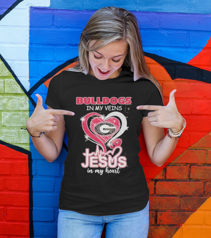 Bulldogs In My Veins Jesus In My Heart Georgia Bulldogs T-Shirt