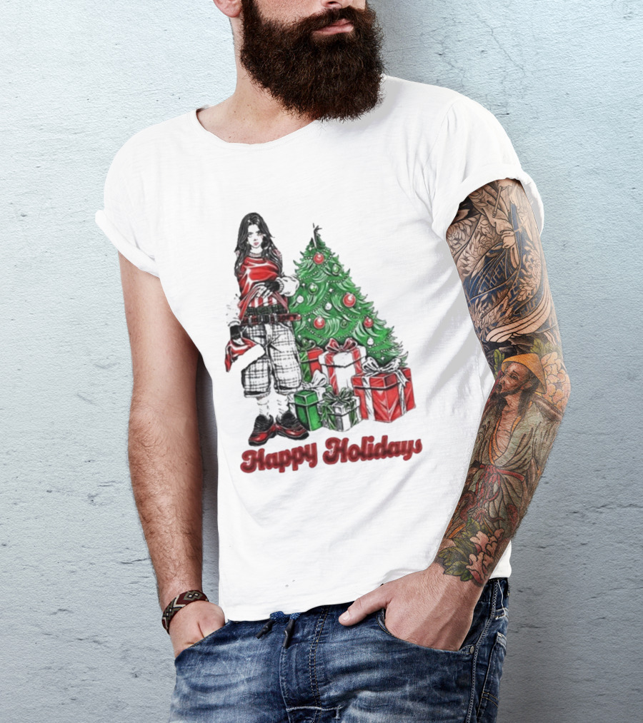Billie Eilish Happy Holidays Christmas Tree Presents T-Shirt