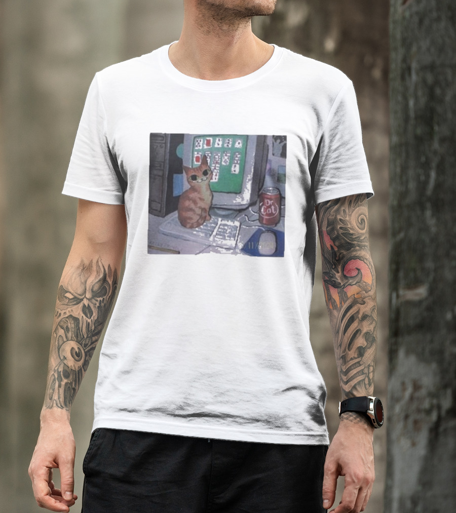 Kelly Pringle Solitaire Cat Dr Cat On Desktop Keyboard T-Shirt