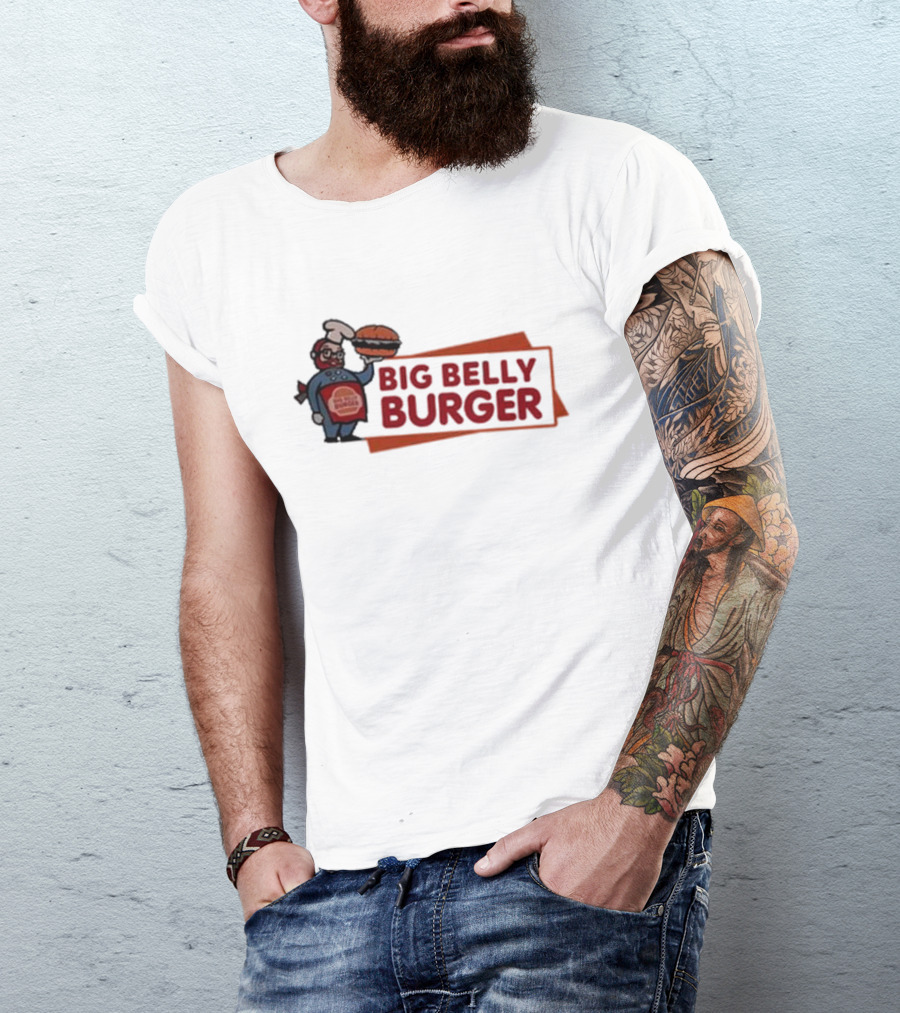 Big Belly Burger Logo With Chef Holding Burger T-Shirt