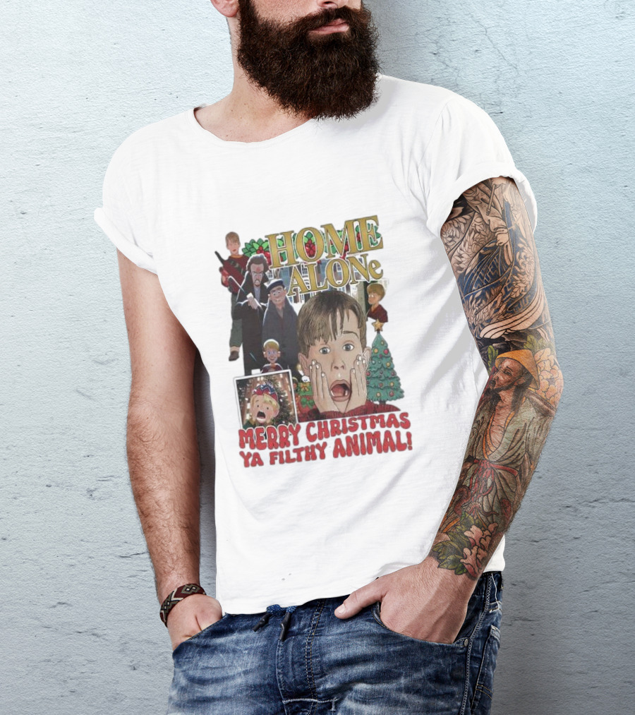 Home Alone Merry Christmas Ya Filthy Animal Kevin McCallister Holiday Movie Collage T-Shirt