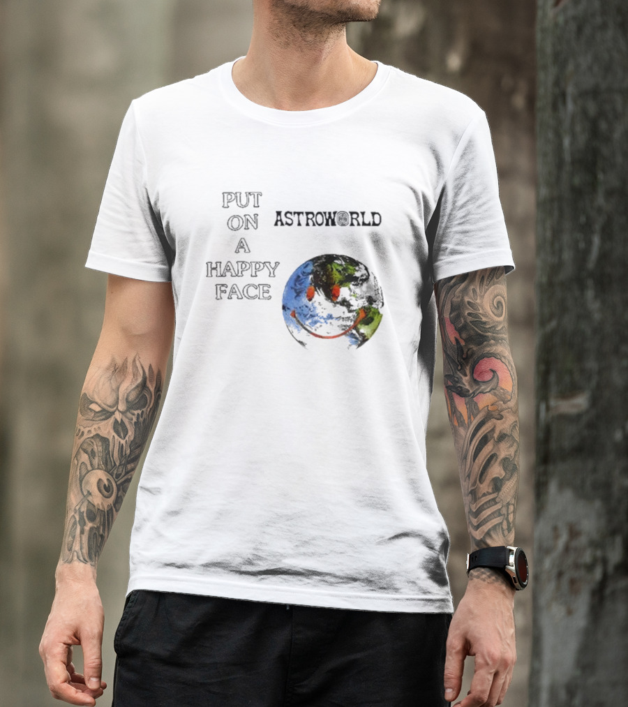 Put On A Happy Face Astroworld Smiley Earth T-Shirt