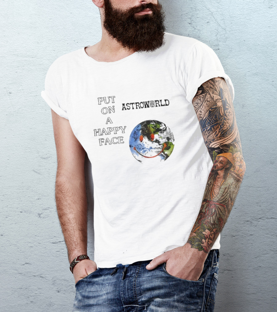 Put On A Happy Face Astroworld Smiley Earth T-Shirt