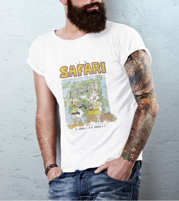 Safari Adventure With Iconic Cartoon Characters Map Exploration T-Shirt
