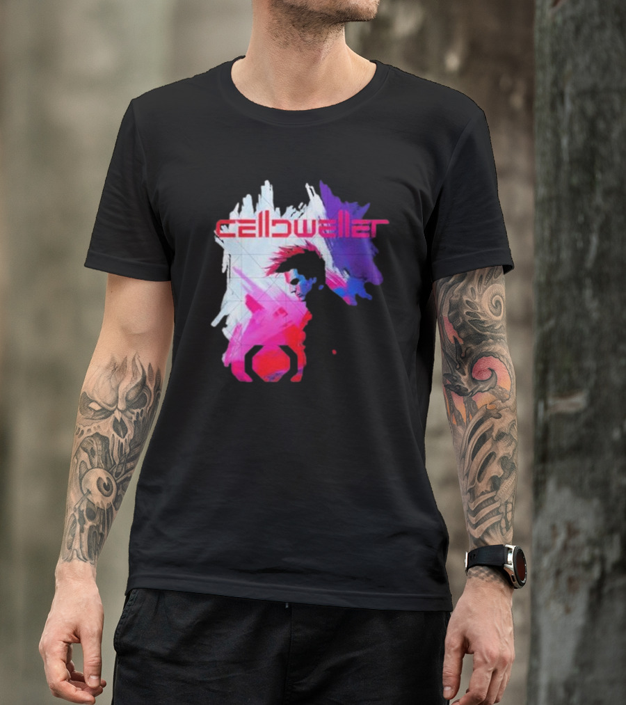Celldweller The Sentinel Neon Abstract Portrait With Geometric Accent T-Shirt