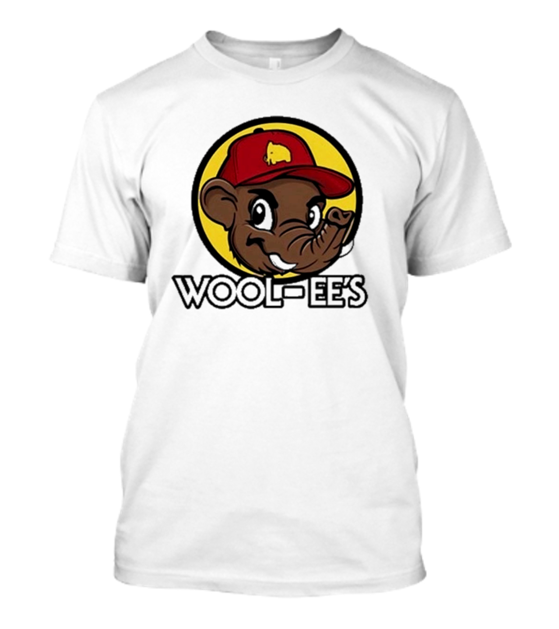WOOLI WOOL-EES WOOL-EE'S RED CAP HAPPY ELEPHANT ICON YELLOW BACKGROUND T-Shirt