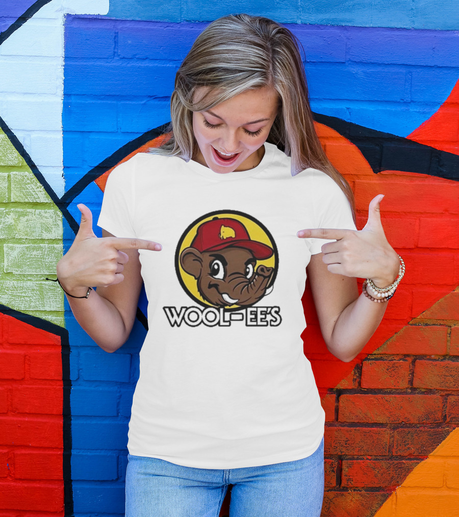 WOOLI WOOL-EES WOOL-EE'S RED CAP HAPPY ELEPHANT ICON YELLOW BACKGROUND T-Shirt