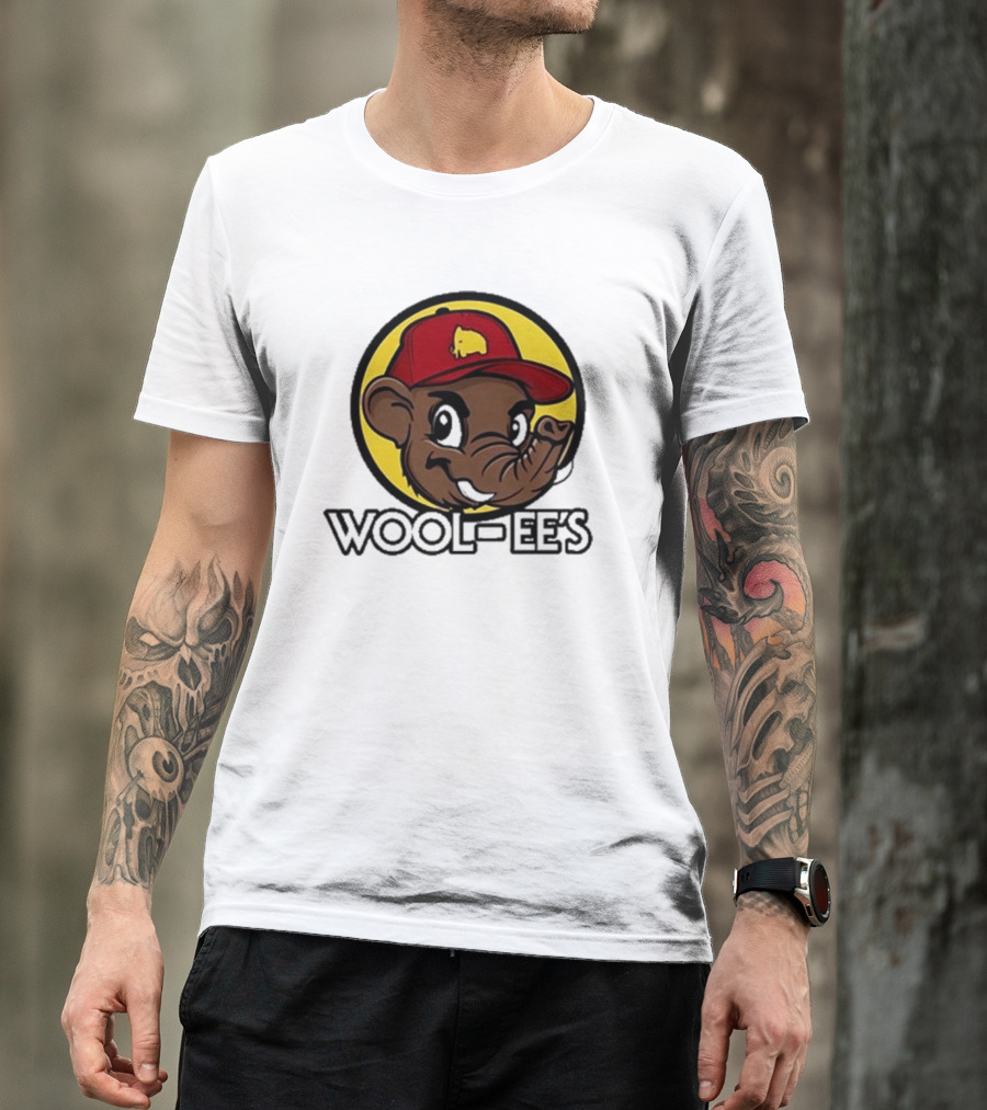 WOOLI WOOL-EES WOOL-EE'S RED CAP HAPPY ELEPHANT ICON YELLOW BACKGROUND T-Shirt