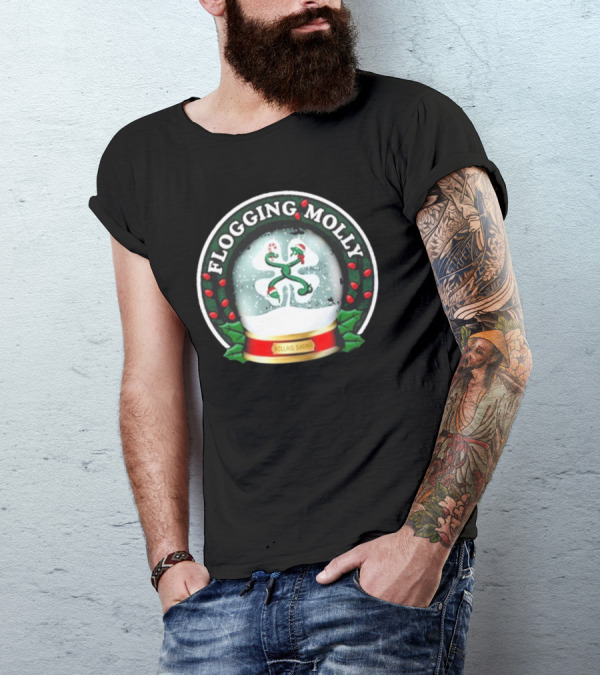 Flogging Molly Nollaig Shona Snow Globe With Holly Red Green White T-Shirt