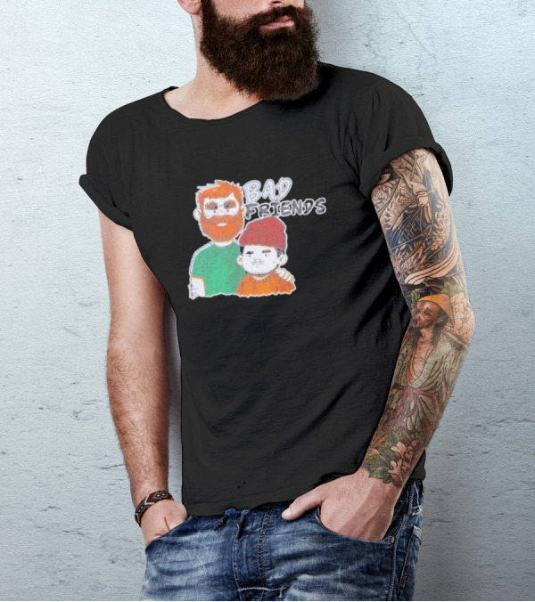Bad Friends Cartoon Characters With Beard And Beanie T-Shirt