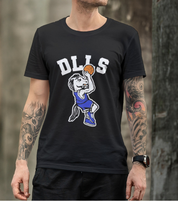 DLLS Basketball Horse Player In Blue Jersey T-Shirt
