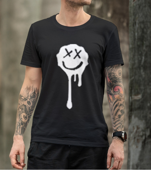 Olive Drip Smiley Face With Nirvana T-Shirt