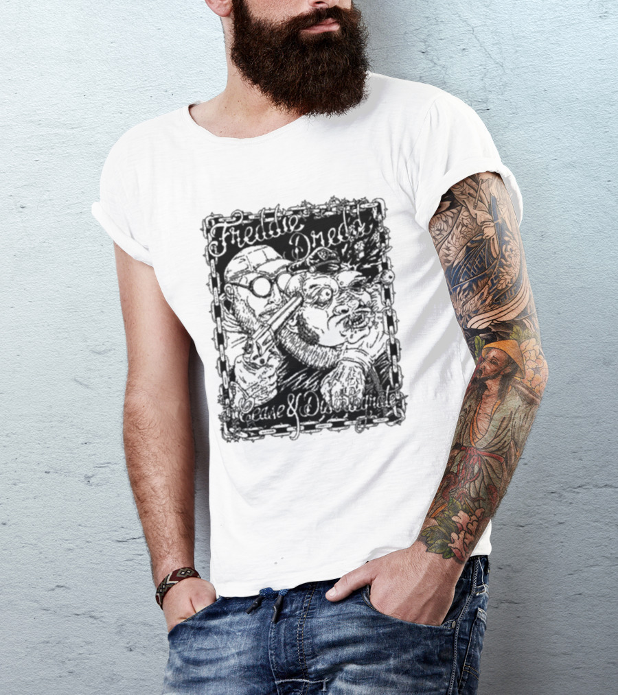 Freddie Dredd Cease And Disintegrate Chain Border Gun T-Shirt