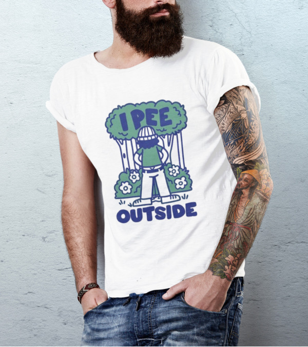 I Pee Outside Camper Cartoon In Forest Surrounded By Trees And Flowers T-Shirt