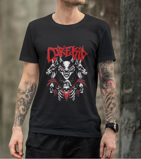 Corekid Cerberus Three-Headed Skull Beast Red Accents T-Shirt