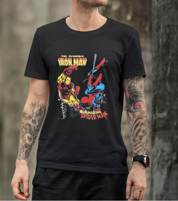The Invincible Iron Man And The Amazing Spider-Man Showdown In The City T-Shirt