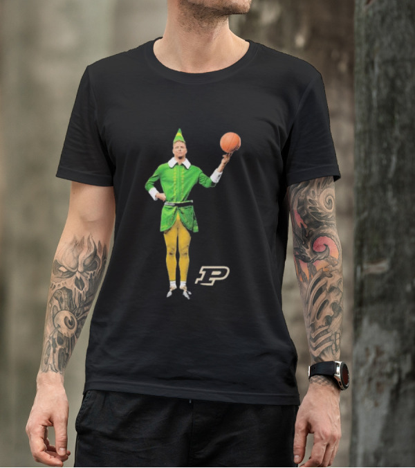 Caleb The Elf Purdue Boilermakers Basketball Elf Holding Basketball With Purdue T-Shirt