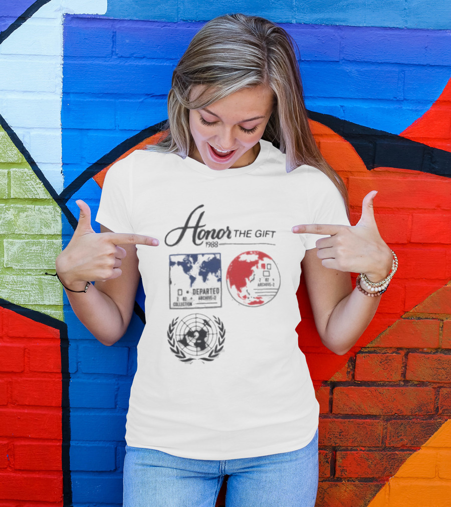 Honor The Gift 1988 Departed Collection Archive-2 World Map And Globe Symbols T-Shirt