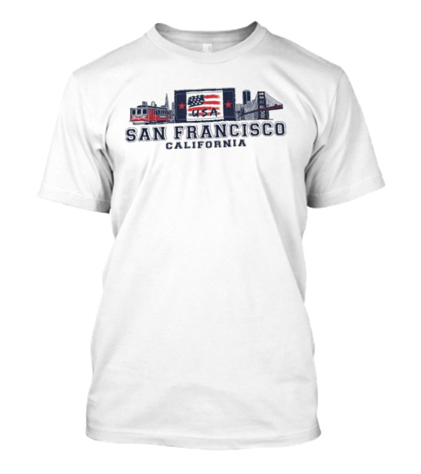 San Francisco California USA Flag Golden Gate Bridge Cable Car T-Shirt