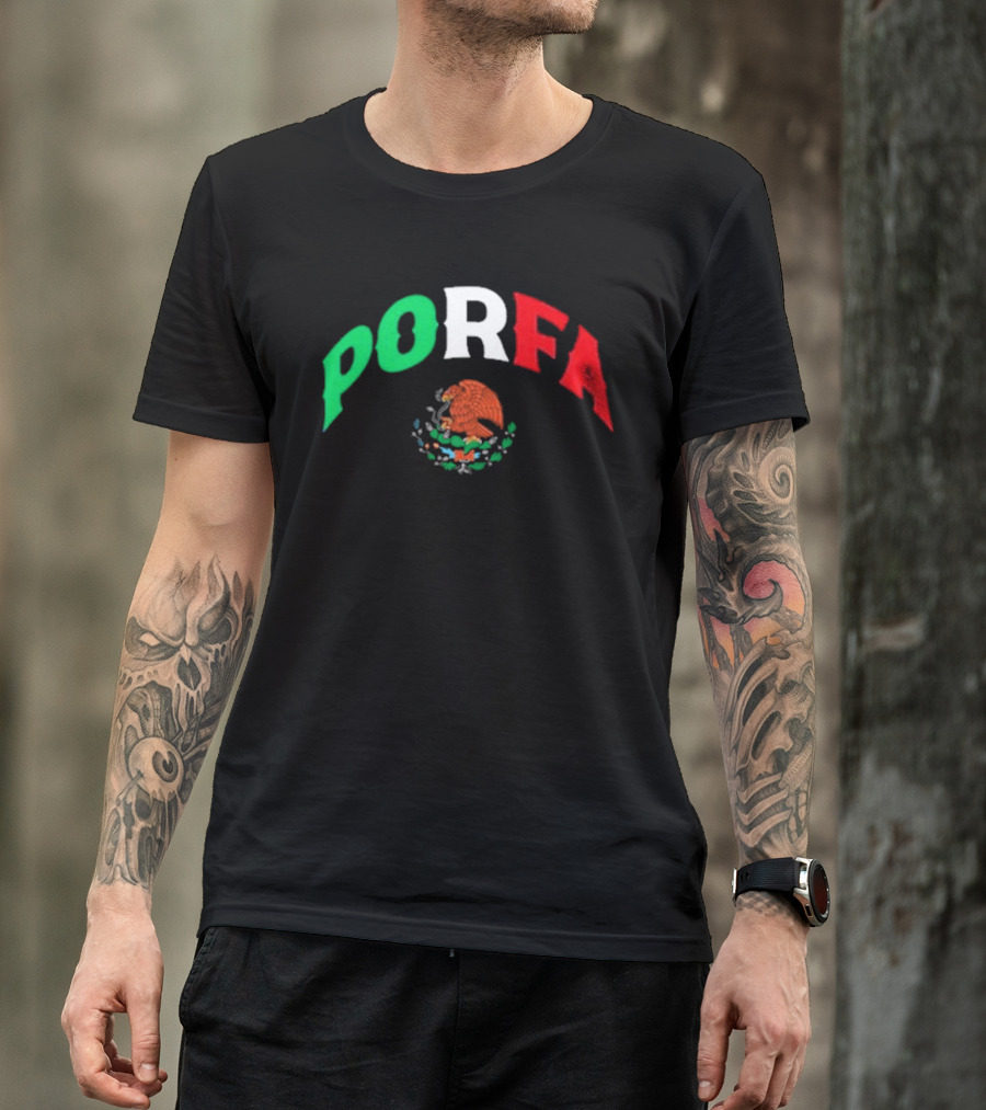 PORFA Mexican Flag Colors With Eagle Emblem T-Shirt