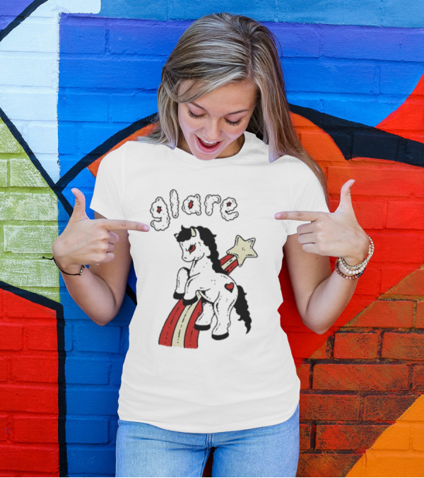 Glare Unicorn With Heart On Rainbow And Star T-Shirt
