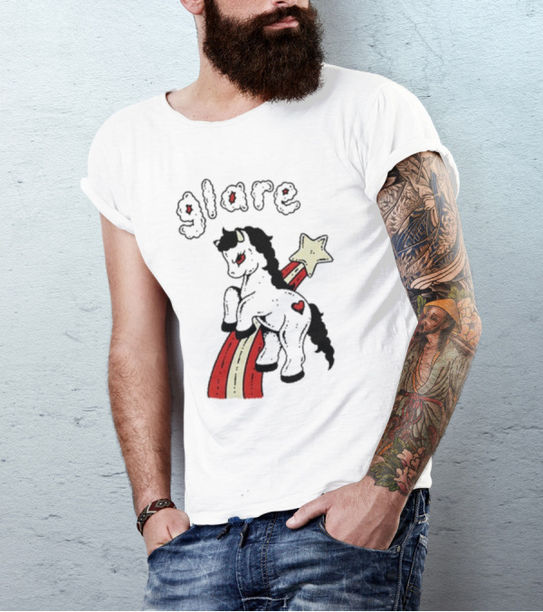 Glare Unicorn With Heart On Rainbow And Star T-Shirt
