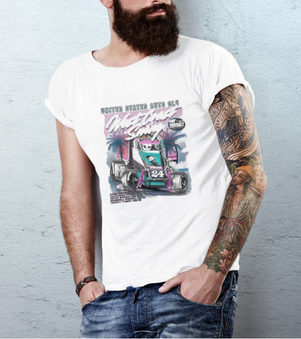 United States Auto Club West Coast Swing National Midget Racing 24 Palm Tree Background T-Shirt