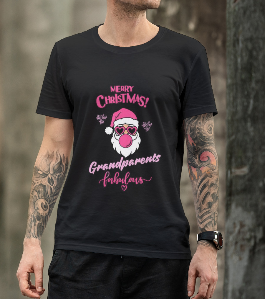 Merry Christmas Grandparents Fabulous Pink Santa Claus Heart Glasses T-Shirt