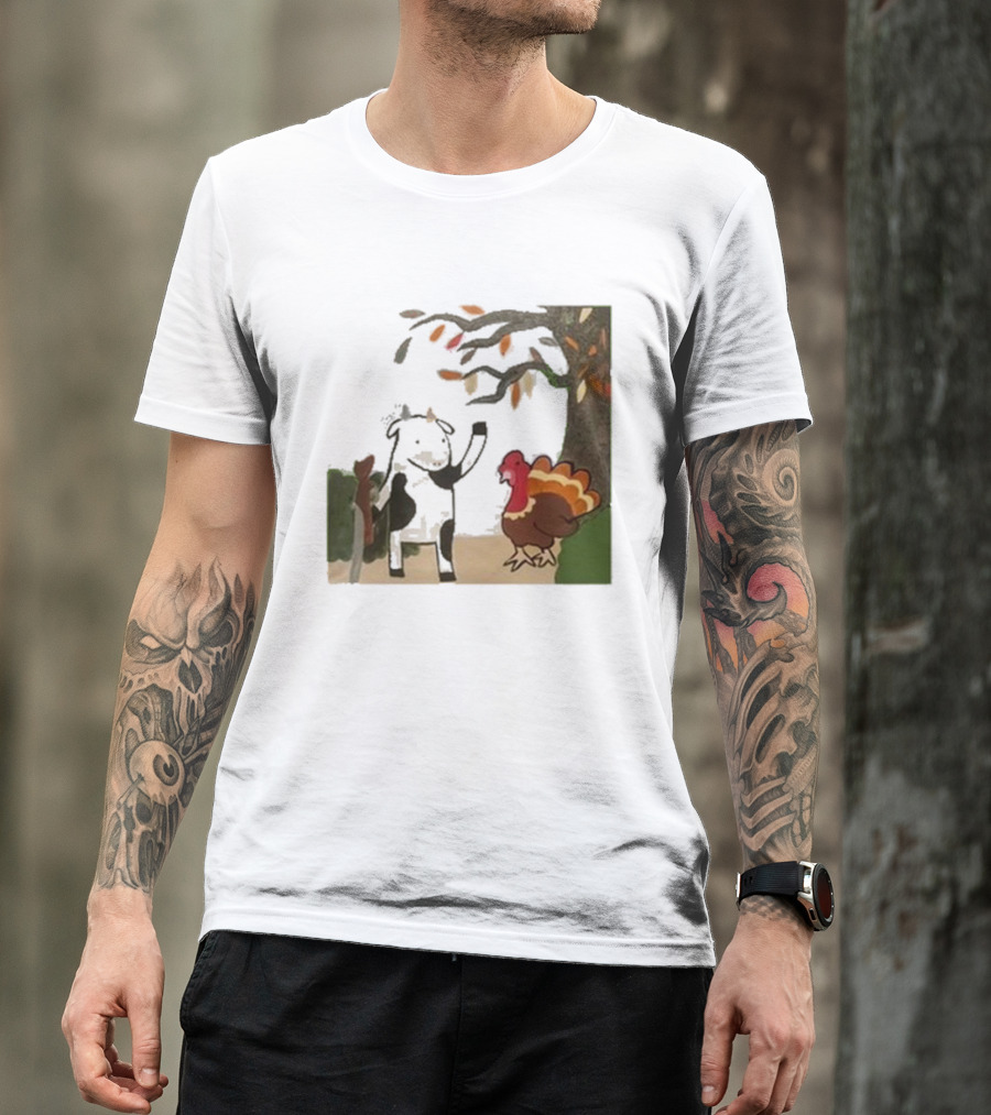 Leanbeefpatty Turkey Time Cow Under Autumn Tree T-Shirt