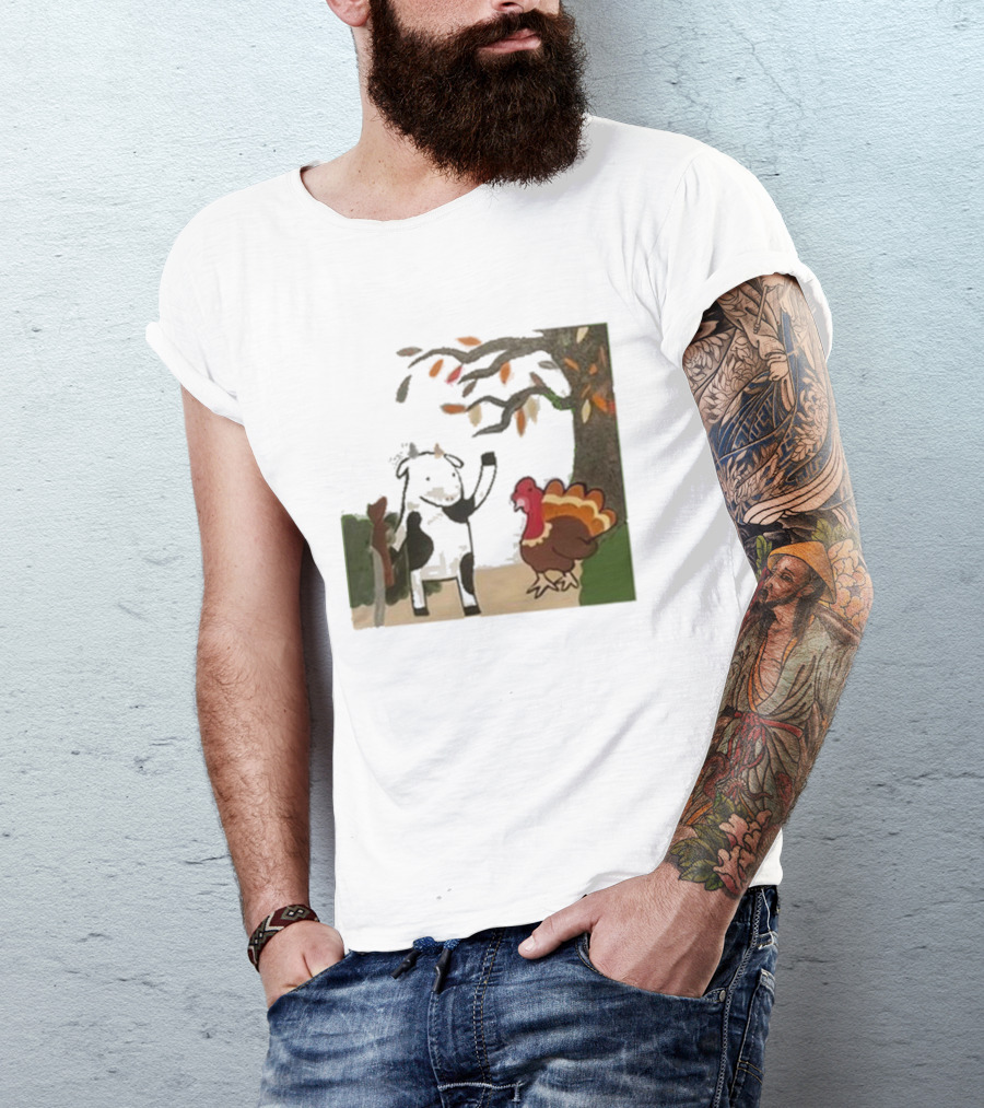 Leanbeefpatty Turkey Time Cow Under Autumn Tree T-Shirt