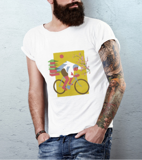 Cdawgva Cycling Pagoda Sakura Japan T-Shirt