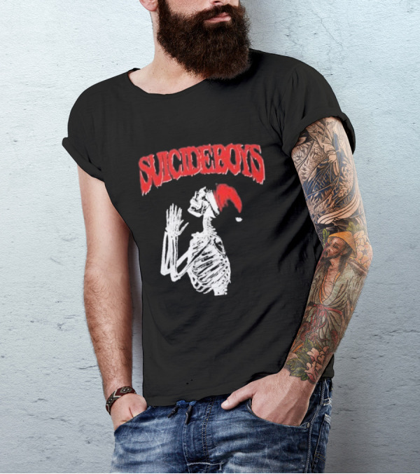 SUICIDEBOYS Skeleton Santa Hat T-Shirt